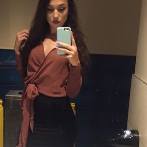 Dark rose front wrap top